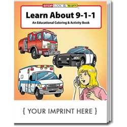 Custom Imprinted Coloring Book - Learn About 9-1-1 Children, educational, coloring, activity, book, safety