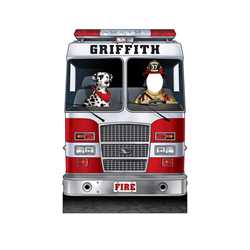 Fire Engine w/ Dalmatian Photo Prop 45" X 66" firefighting, fire safety product, fire prevention, cut outs, photo props, firefighter, photo prop, cut out 
