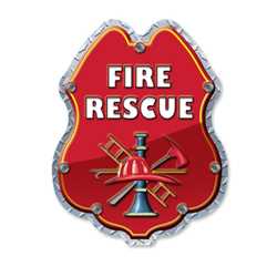 Fire Rescue w/FF Symbol Sticker Badge firefighter badge, kids firefighter badge, junior firefighter badge, patriotic firefighter badge, fire safety products, fire fighting, fire prevention