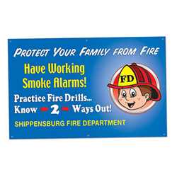 Have Working Smoke Alarms - Custom Banner 38" x 60"   firefighting, fire safety product, fire prevention, smoke alarms, vinyl banner, imprinted, indoor and outdoor use, vinyl
