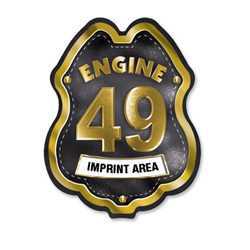 Imprinted Black&Gold Engine Number/Text Plastic Clip-On Badge firefighting, fire safety product, fire prevention, plastic fire badge, firefighting badge, custom badge, custom firefighter badge, engine number badge