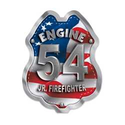 Imprinted Patriotic Engine Number Sticker Badge firefighting, fire safety product, fire prevention, plastic fire badge, firefighting badge, patriotic badge, engine number badge, custom badge, custom firefighting badge