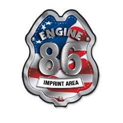 Imprinted Patriotic Engine Number/Text Plastic Clip-On Badge firefighting, fire safety product, fire prevention, plastic fire badge, firefighting badge, custom badge, custom firefighter badge, patriotic badge