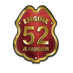 Imprinted Red&Gold Engine Number Plastic Clip-On Badge firefighting, fire safety product, fire prevention, plastic fire badge, firefighting badge, custom badge, custom firefighter badge