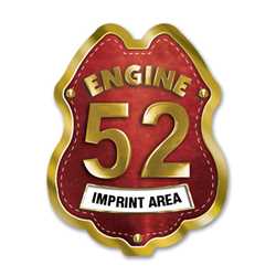 Imprinted Red&Gold Engine Number/Text Sticker Badge firefighting, fire safety product, fire prevention, plastic fire badge, firefighting badge, custom badge, custom firefighter badge
