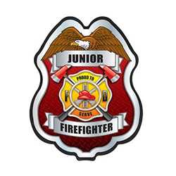 Jr. FF Proud to Serve Silver Plastic Clip-On Badge 