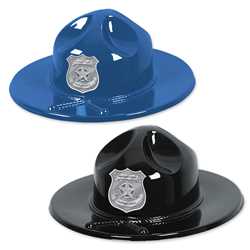 Plastic Trooper Hats w/ Custom Silver Shield police, educational, trooper hat, trooper, custom, imprinted, plastic hat, kids, kids hat, police department, police officer, plastic