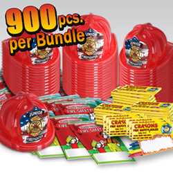 Stock Jr Firefighter Value Bundle - 900 pcs. fire prevention, fire hats, coloring books, crayons, value