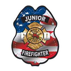Jr. FF Patriotic Plastic Clip-On Badge firefighter badge, kids firefighter badge, junior firefighter badge, patriotic firefighter badge, fire safety products, fire fighting, fire prevention