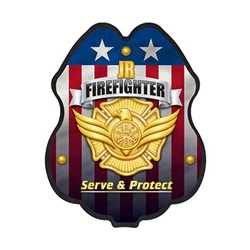 Jr. FF Gold Serve & Protect Plastic Clip-On Badge fire fighting, fire safety product, fire prevention hats, plastic fire badge, fire fighting badge