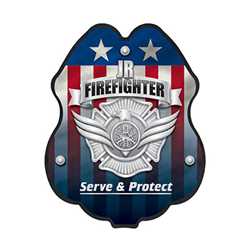 Jr. FF Silver Serve & Protect Plastic Clip-On Badge fire fighting, fire safety product, fire prevention, plastic fire badge, firefighting badge