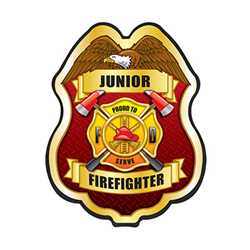 Jr. FF Proud To Serve Gold Plastic Clip-On Badge firefighting, fire safety product, fire prevention product, plastic firefighting badge, plastic fire badge