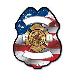 Imprinted Patriotic Plastic Clip-On Badge firefighting, fire safety product, fire prevention, plastic fire badge, firefighting badge