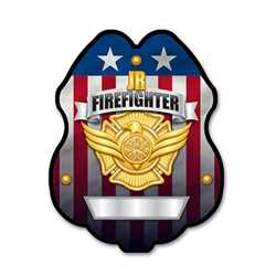 Imprinted Jr. FF Gold Plastic Clip-On Badge firefighting, fire safety product, fire prevention, plastic fire badge, firefighting badge, junior firefighter badge, custom badge