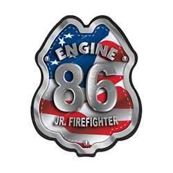 Imprinted Patriotic Engine Number Plastic Clip-On Badge firefighting, fire safety product, fire prevention, plastic fire badge, firefighting badge, patriotic badge, engine number badge, custom badge, custom firefighting badge