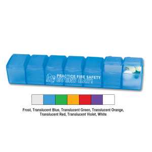 7-Day Pillcase 7 day pillcase, weekly pill organizer, health awareness giveaway, fire department outreach items, EMS community supplies, police department event giveaways, wellness education materials, community health handouts