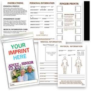 Adult-Senior ID Kits adult ID kit, senior ID kit, emergency preparedness kit, fire department safety giveaways, EMS outreach supplies, police department community handouts, medical information kit, family safety planning, community safety materials