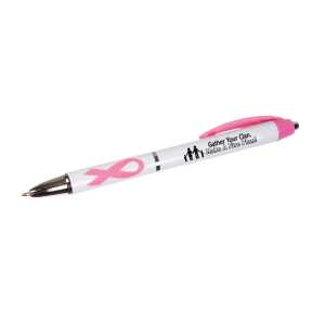 Awareness Ribbon Grip Pen - Pink awareness grip pen, kids safety pen, fire department giveaways, EMS outreach supplies, police department children’s items, awareness promotional pen, community event handouts, fire prevention week items