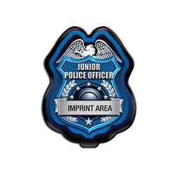 Blue/Silver Jr. Police Officer Clip-On Badge Police, safety product, educational, plastic police badge, police officer badge, imprint badge, imprinted police badge