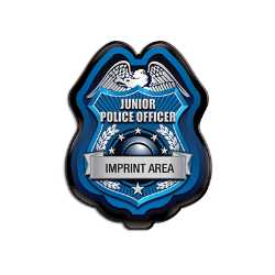 Blue/Silver Jr. Police Officer Clip-On Badge Police, safety product, educational, plastic police badge, police officer badge, imprint badge, imprinted police badge