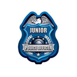Blue/Silver Jr. Police Officer Sticker Badge Police, safety product, educational, sticker police badge, police officer badge, stock badge, stock police badge, stock sticker badge, stock