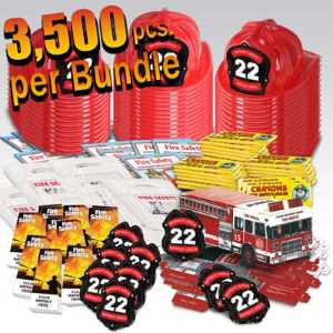 Custom Battalion Chief Value Bundle - 3500 pcs fire prevention, fire hats, coloring books, crayons, paper fire trucks, badges,  bookmarks, grab bags, value