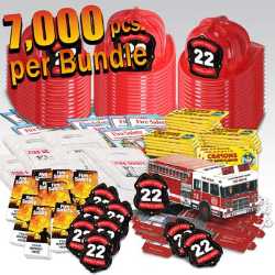 Custom Battalion Chief Value Bundle - 7000 pcs fire prevention, fire hats, coloring books, crayons, paper fire trucks, badges,  bookmarks, grab bags, value