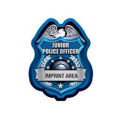 Custom Blue/Silver Jr. Police Officer Sticker Badge Police, safety product, educational, sticker police badge, police officer badge, imprint badge, imprinted police badge, imprinted sticker badge, sticker