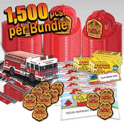 Custom Captain Value Bundle - 1500 pcs. fire prevention, fire hats, coloring books, crayons, paper fire trucks, badges, value