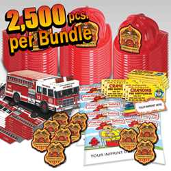 Custom Captain Value Bundle - 2500 pcs fire prevention, fire hats, coloring books, crayons, paper fire trucks, badges, value