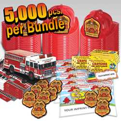 Custom Captain Value Bundle - 5000 pcs fire prevention, fire hats, coloring books, crayons, paper fire trucks, badges, value