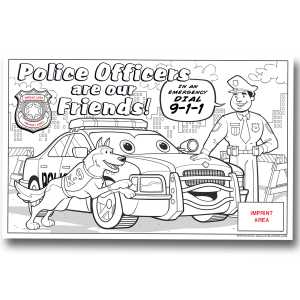 Custom Color-Me Police Poster Police, safety product, educational, custom poster, color-me poster, color-me, imprinted poster, imprinted color-me poster, card stock poster, custom color me police poster, police safety posters for kids, National Night Out giveaways, community policing promotional items, police department outreach tools, kids safety education posters, law enforcement giveaways, 911 awareness activities, police coloring poster, community event handouts