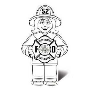 Custom Fire Girl Color-Me Stand-Out fire girl color me craft, custom safety coloring activity, fire department giveaways, police community outreach items, EMS promotional products, kids fire safety handouts, color and assemble craft