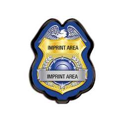 Custom Gold/Blue Jr. Police Chief Clip-On Badge Police, safety product, educational, plastic police badge, police officer badge, imprint badge, imprinted police badge, Custom Gold Blue Jr Police Chief Badge, SS66785ISP7, junior police chief badge, personalized police badge, kids police chief badge, clip on badge for kids, police outreach giveaways, school safety program supplies, community event promotional products, law enforcement promotional items, youth police badges, custom police giveaways