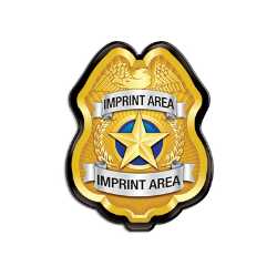 Custom Gold Jr. Police Chief Clip-On Badge Police, safety product, educational, plastic police badge, police officer badge, imprint badge, imprinted police badge, Custom Gold Jr Police Chief Badge, SS66785ISP11, junior police chief badge, personalized police badge, kids police chief badge, custom clip on badge, police outreach giveaways, community event promotional items, school safety program supplies, law enforcement promotional products, youth police badges, bulk custom badges