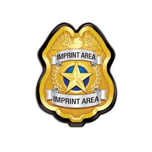 Custom Gold Jr. Police Chief Clip-On Badge Police, safety product, educational, plastic police badge, police officer badge, imprint badge, imprinted police badge, Custom Gold Jr Police Chief Badge, SS66785ISP11, junior police chief badge, personalized police badge, kids police chief badge, custom clip on badge, police outreach giveaways, community event promotional items, school safety program supplies, law enforcement promotional products, youth police badges, bulk custom badges