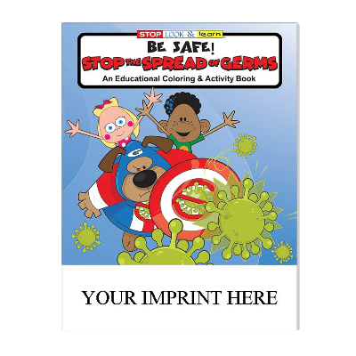 Custom Imprinted Coloring Book - Be Safe: Stop the Spread of Germs   Safety, flu, cough, sneezing, Covid-19, common cold, firefighting, fire safety product, fire prevention product, firefighting coloring book, firefighting activity book, fire safety coloring book, fire safety activity book, fire prevention coloring book, fire prevention activity book
