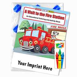 Custom Imprinted Coloring Book Fun Pack - A Visit to the Fire Station Children, educational, coloring, activity, book, safety