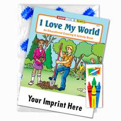 Custom Imprinted Coloring Book Fun Pack - I Love My World 