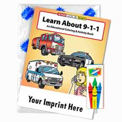 Custom Imprinted Coloring Book Fun Pack - Learn About 911 Children, educational, coloring, activity, book, safety
