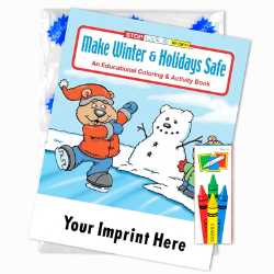 Custom Imprinted Coloring Book Fun Pack - Make Winter and Holidays Safe winter safety coloring book, holiday safety fun pack, custom fire department coloring book, EMS children’s giveaways, police department community handouts, winter safety education for kids, seasonal safety event materials, first responder promotional items