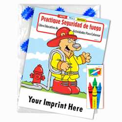 Custom Imprinted Coloring Book Fun Pack - Practice Fire Safety - Spanish Version Children, educational, coloring, activity, book, safety