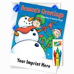 Custom Imprinted Coloring Book Fun Pack - Seasons Greetings season’s greetings coloring book, holiday safety fun pack, custom fire department coloring book, EMS children’s giveaways, police department community handouts, winter holiday safety education for kids, seasonal safety event materials, first responder promotional items