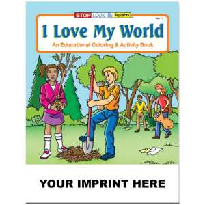 Custom Imprinted Coloring Book - I Love My World 