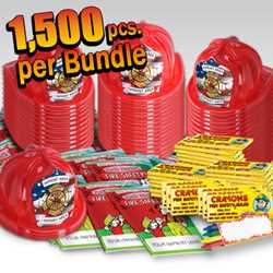 Custom Jr Firefighter Value Bundle - 1500 pcs fire prevention, fire hats, coloring books, crayons, value