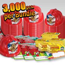 Custom Jr Firefighter Value Bundle - 3000 pcs fire prevention, fire hats, coloring books, crayons, value