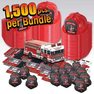 Custom Lieutenant Value Bundle - 1500 pcs. fire prevention, fire hats, paper fire trucks, badges, value