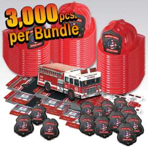 Custom Lieutenant Value Bundle - 3000 pcs. fire prevention, fire hats, paper fire trucks, badges, value