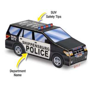 Custom Paper Police SUV police, educational, SUV, Police SUV, Police Car, Card Stock, Paper Vehicle, Card Stock Vehicle, Lightweight Vehicle, Safety Tips, custom paper police suv, police paper craft, police department giveaways, national night out police items, community policing promo items, kids police craft, police outreach materials, customizable police promotional items, law enforcement community engagement tools