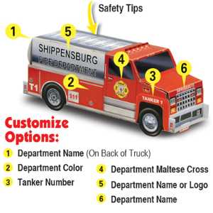 Custom Paper Tanker Truck Fire Truck, Fire, Truck, Safety, custom paper tanker truck, fire truck craft, kids fire safety giveaway, fire department promotional items, EMS community outreach, police department event supplies, children’s fire safety activities, fire prevention week handouts
